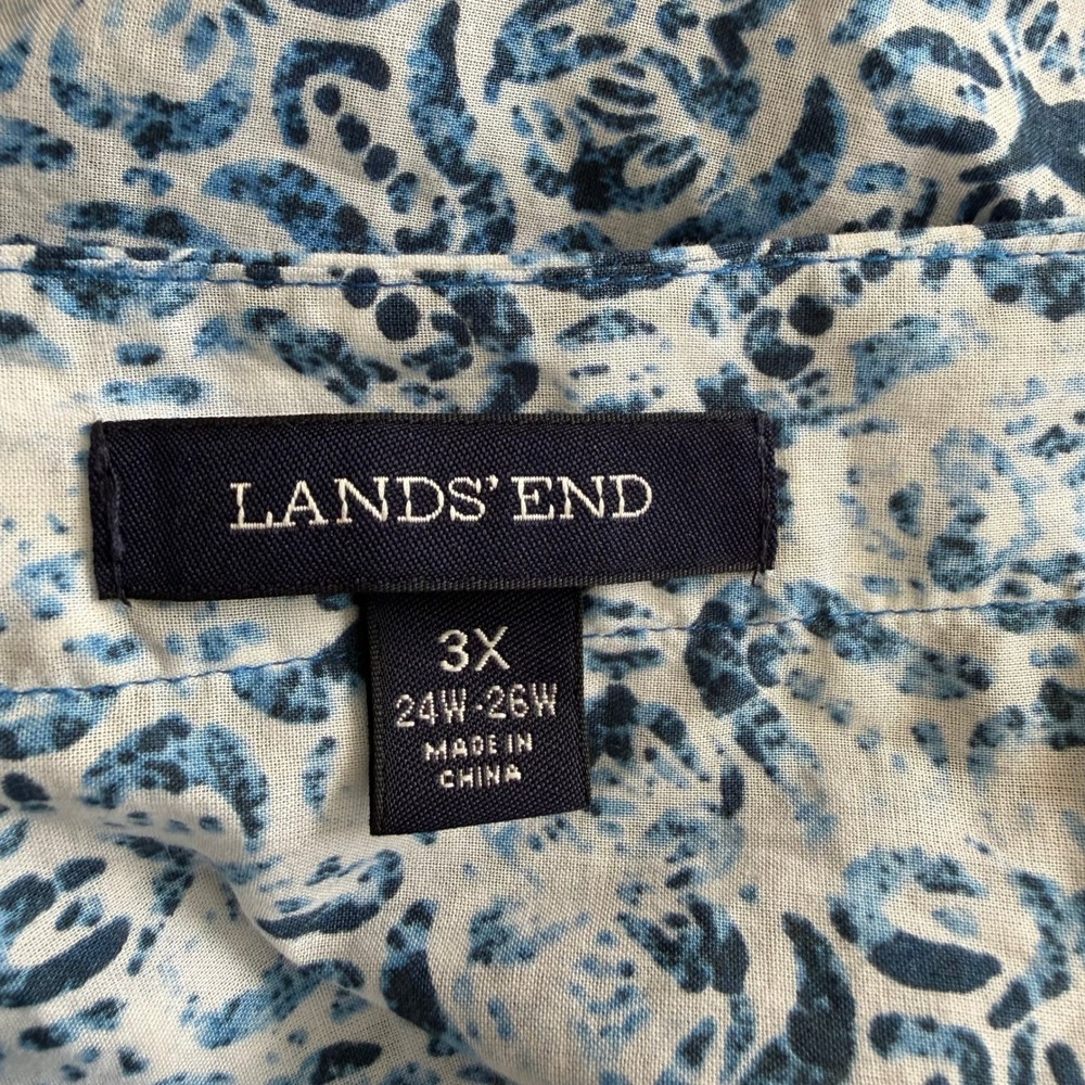Lands End Blue White Tile Print V-Neck Cotton Shift Dress Pockets 3XL - Picture 4 of 5